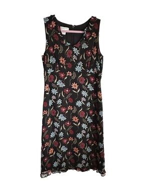 Parisian Signature Silk Babydoll Floral Midi Dress Womens 10 Office Cocktail
